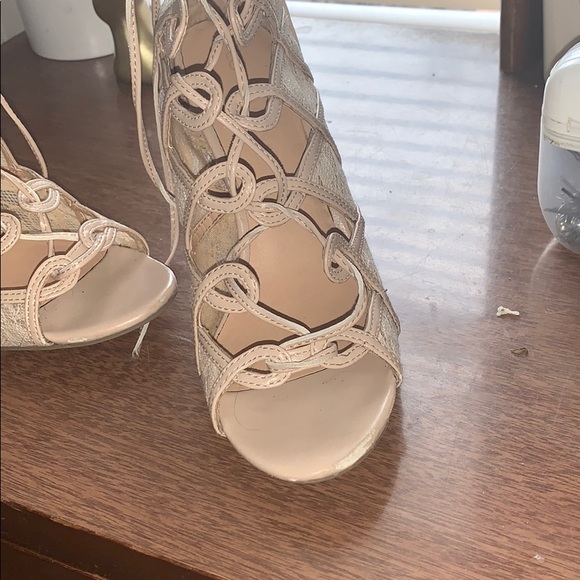 Nude lacey, lace up heels. - Picture 2 of 2